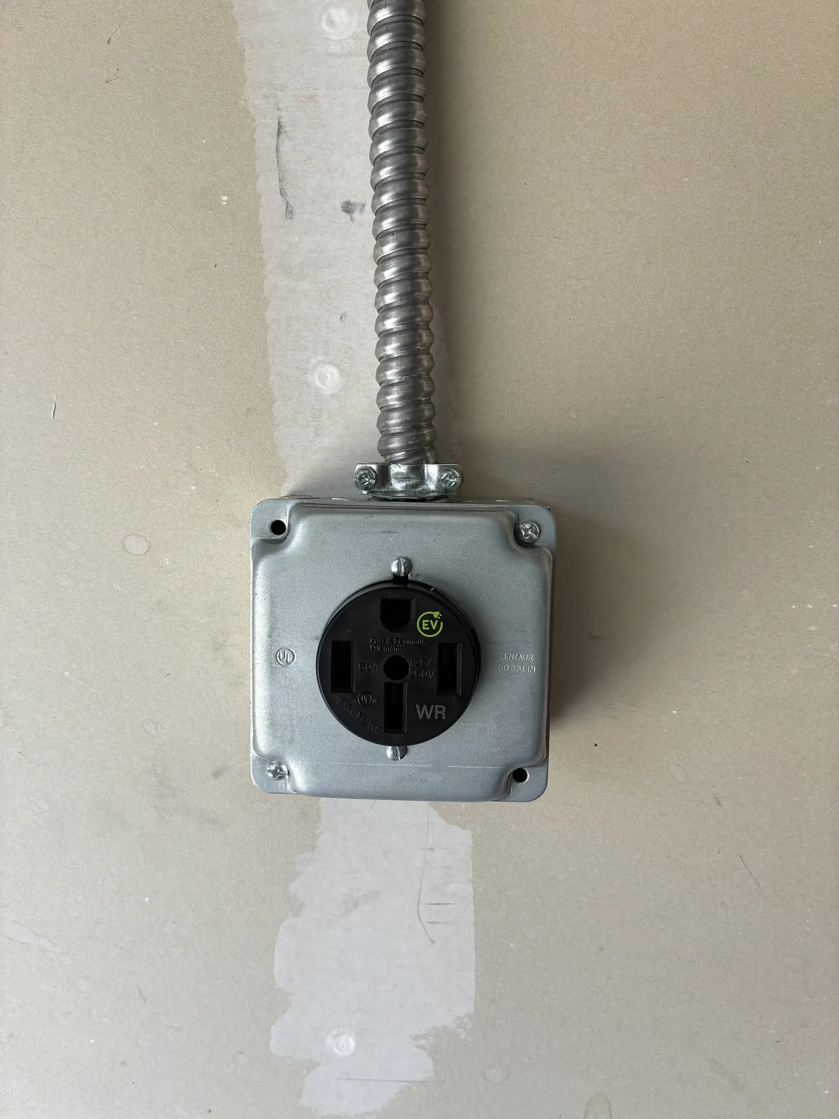NEMA 14-50 EV charging outlet installation